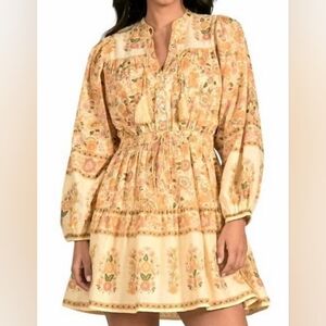 NWT Elan Cream Monterey Print 100% Cotton Boho Mini Dress Size S